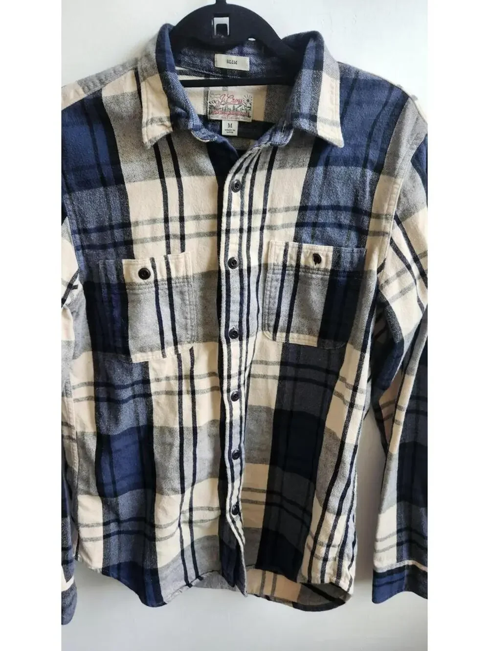 J Crew Shirt Mens Medium Blue Gray Plaid Flannel Slim Fit Button Down Casual